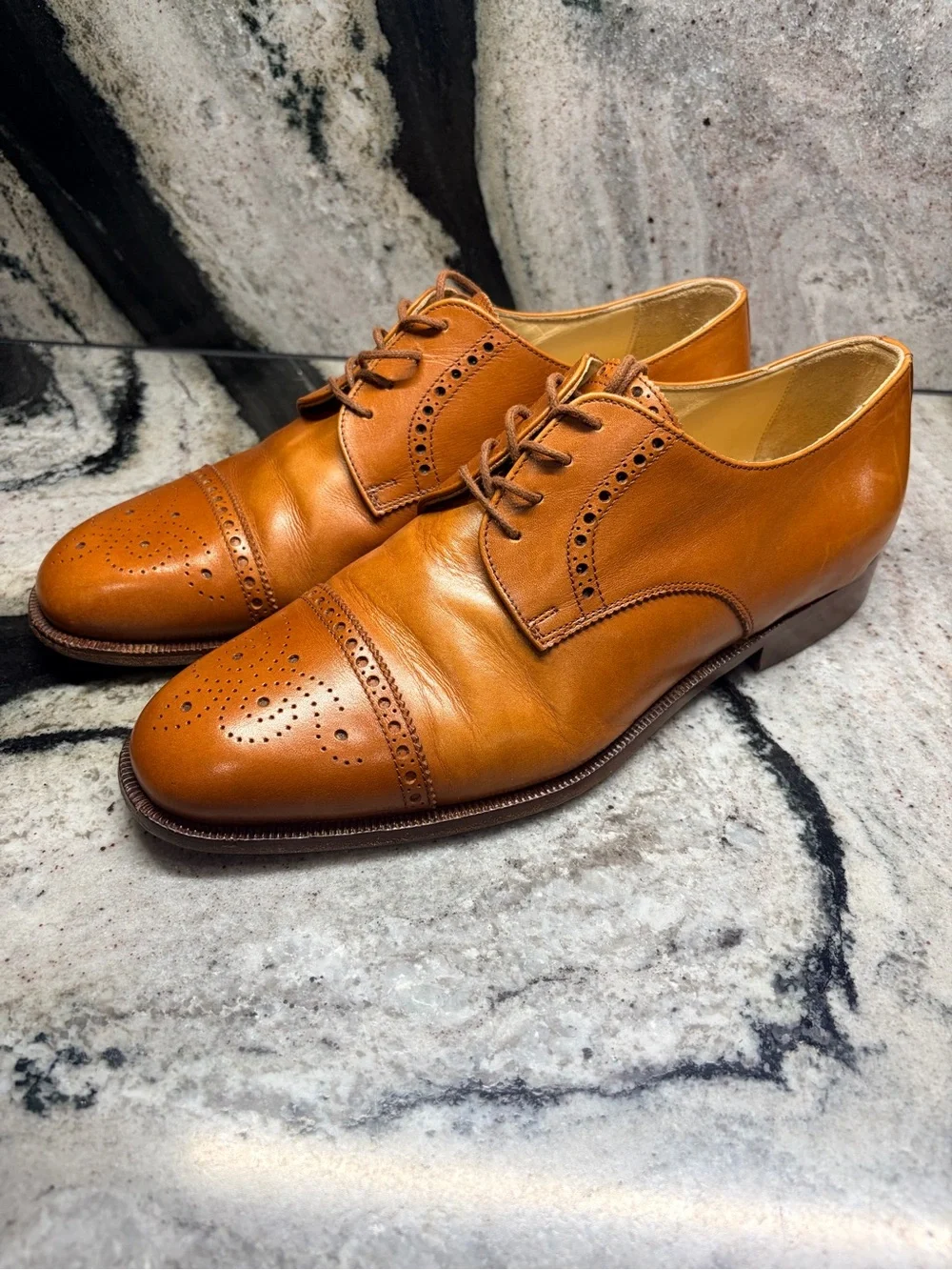 STAR Italian Leather Brogue Cap Toe Derby Shoes 42.5 US 9.5 Tan